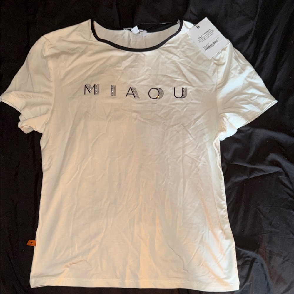 Miaou Cream Tee with Black Accents - Picture 2 of 6